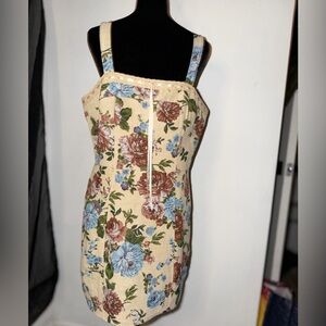Cream Floral Corset Mini Dress with Blue & Brown Blooms